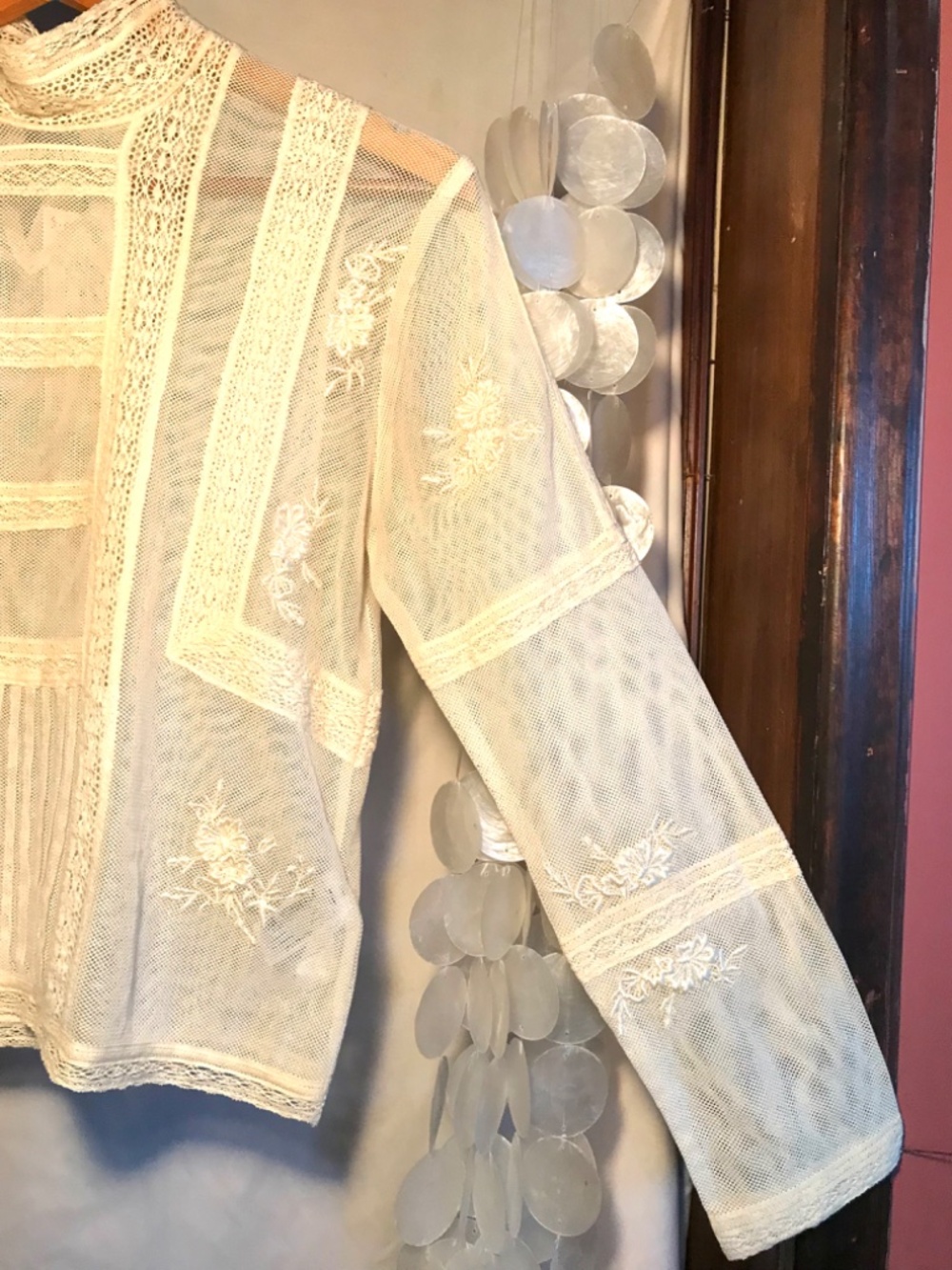 Zara Romantic Lace Blouse Semi-Sheer High Neck Ladder Stitch Size Small - Picture 11 of 15